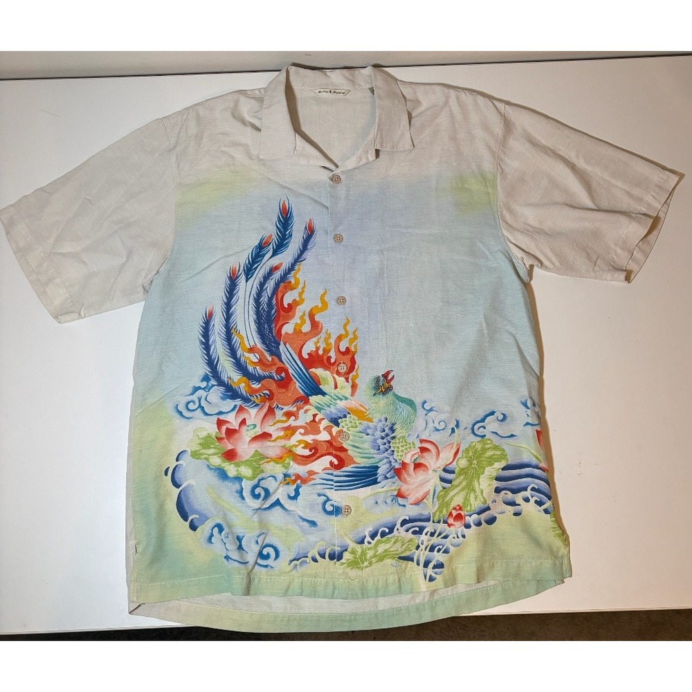 Vintage Tommy Bahama Silk Shirt Chinese Phoenix Cloud Lotus | Medium